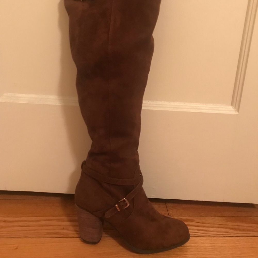 Over the knee suede heeled boots